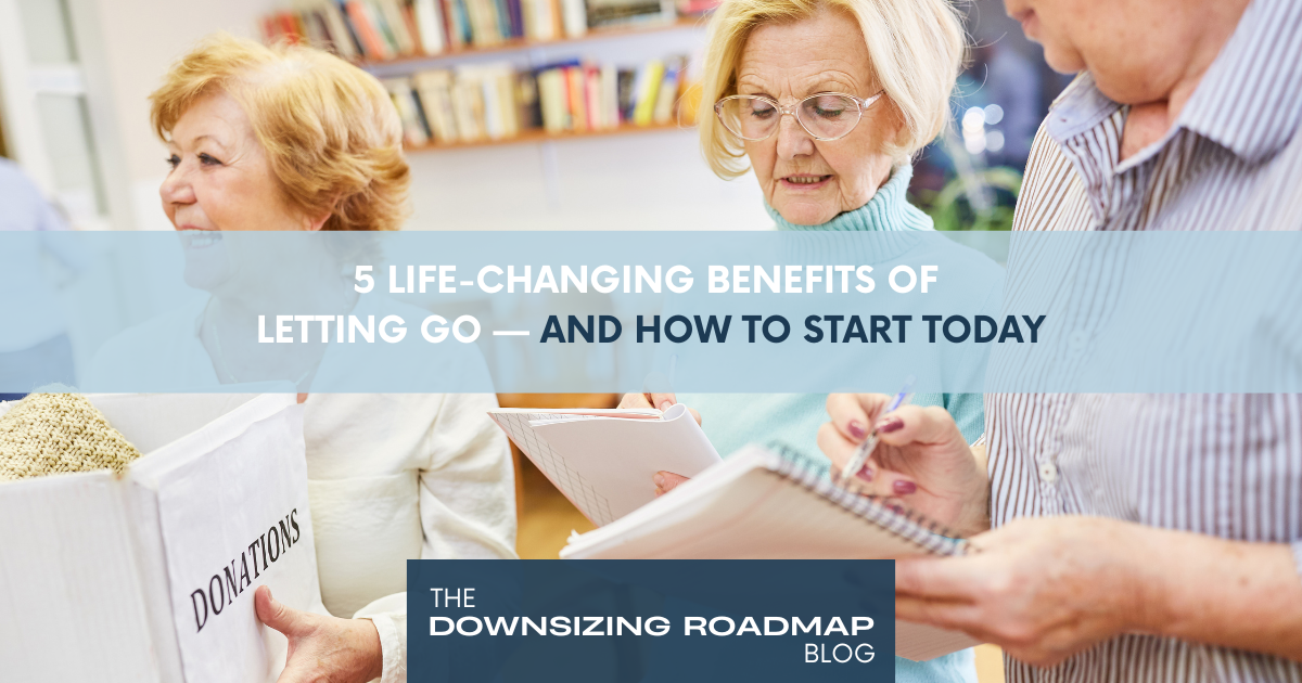 Seniors giving donations and letting go when downsizing.