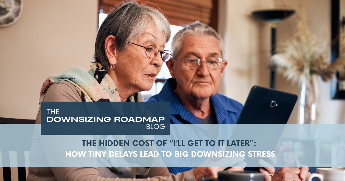 Couple looking through information to prevent clutter buildup.