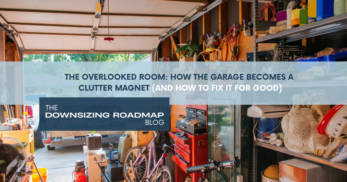 Organized garage with labeled storage bins, wall shelving, and clear open floor space.