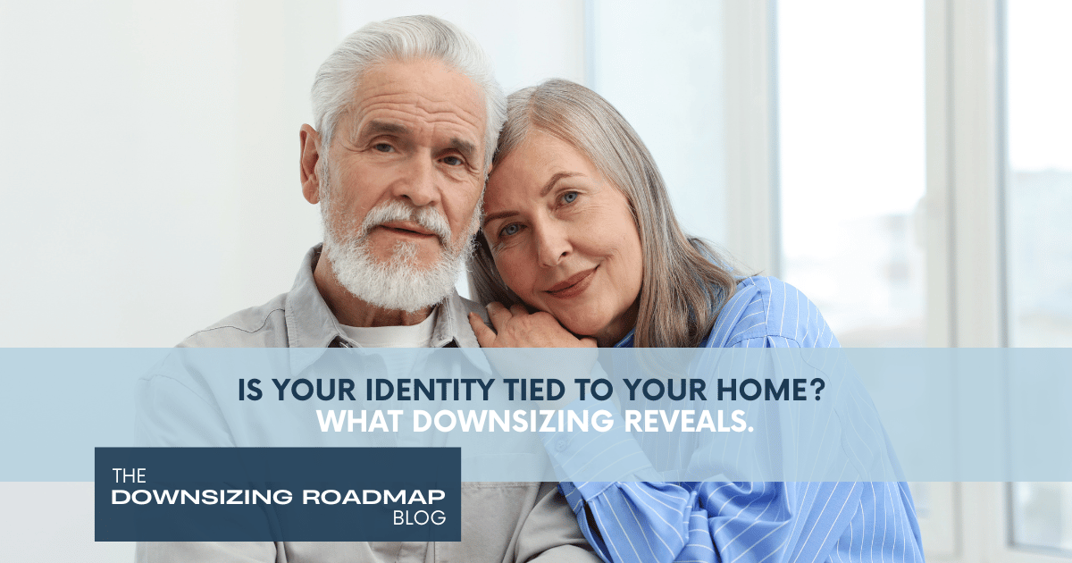 A couple reflecting quietly on their identity tied to their home and what downsizing will reveal about who they are.