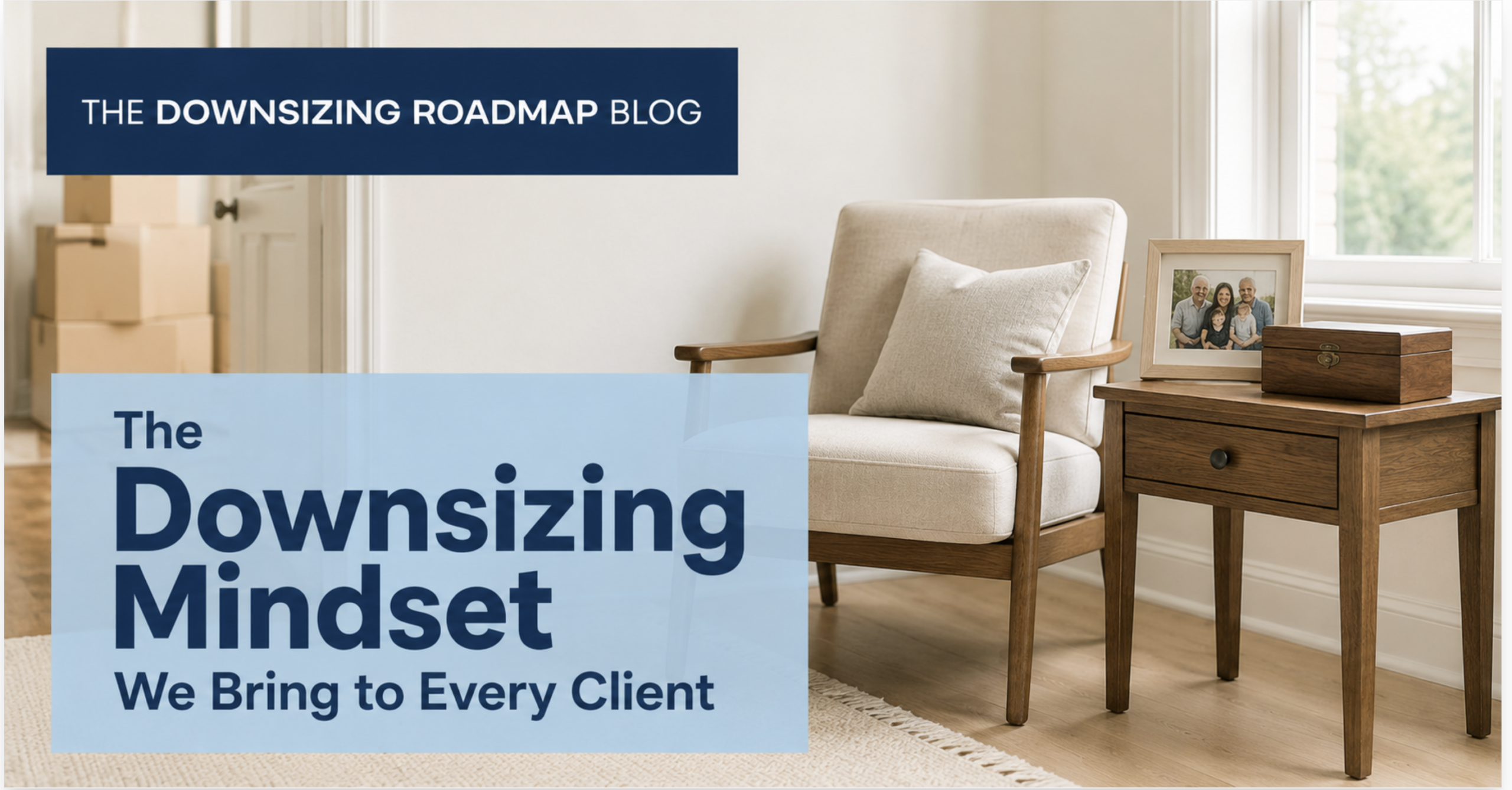 Downsizing mindset shown through a few cherished belongings chosen for the next phase of life