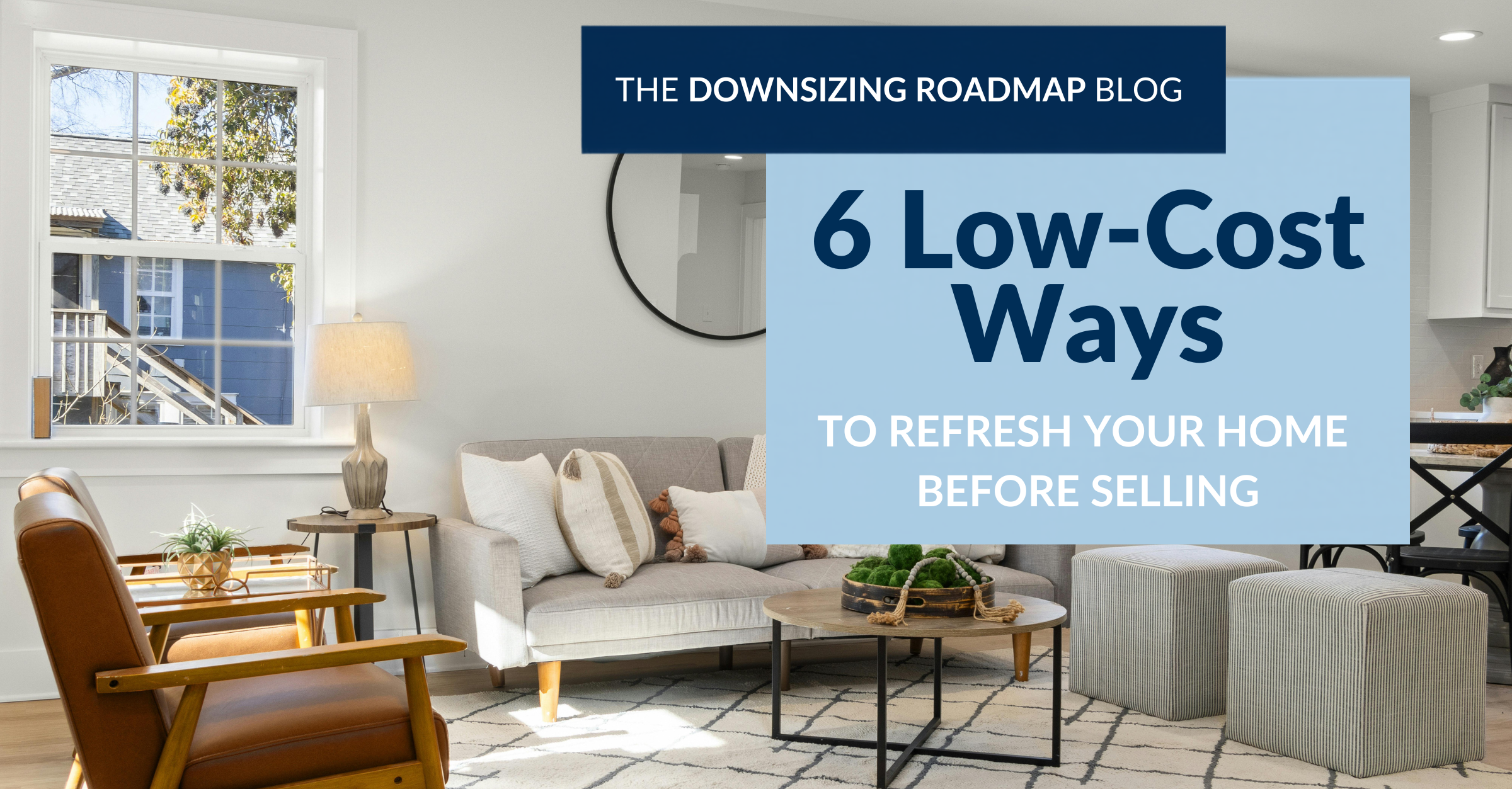 Freshly updated living room showing low-cost ways to refresh your home before selling