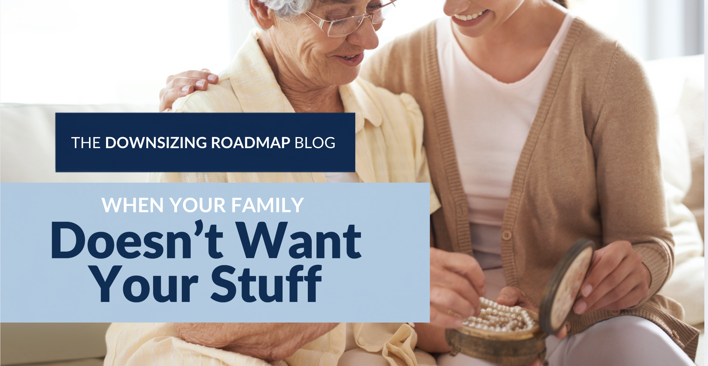Woman sorting sentimental family items while downsizing and choosing a few meaningful pieces to keep