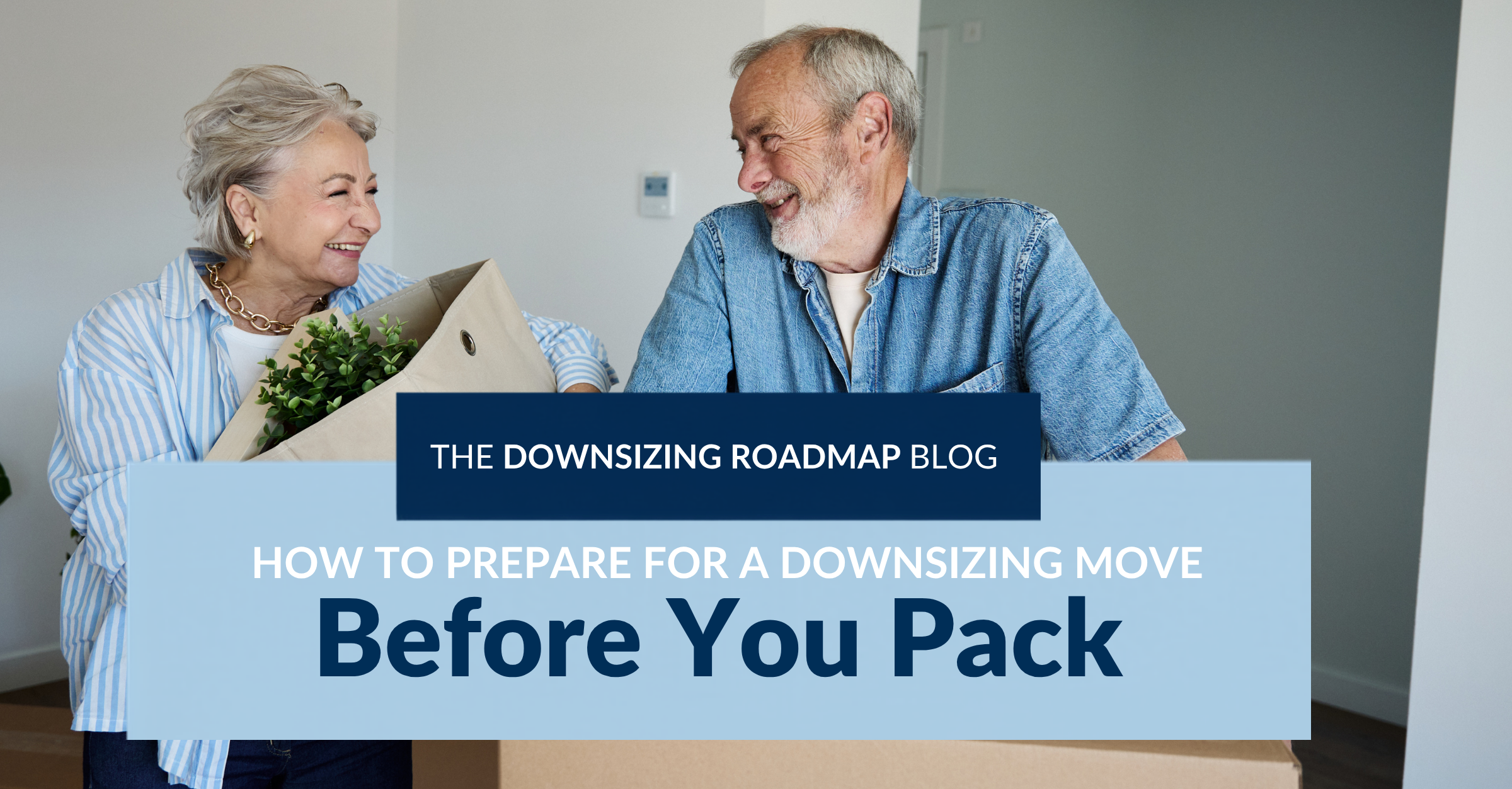 Floor plan, moving boxes, and organized paperwork used to prepare for a downsizing move
